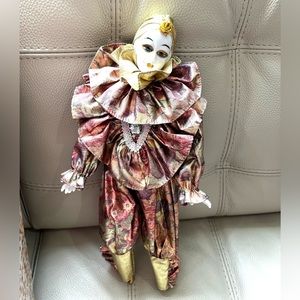Vintage European Bijoux Brigitte Harlequin style porcelain doll